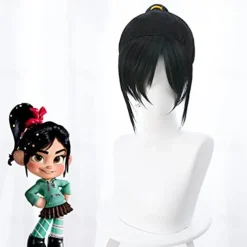 Apply to Wreck-it Ralph Vanellope Von Schweetz Cosplay Wig Vanellope Von Schweetz Black High Ponytail Anime Prop Wigs Halloween Wigs