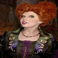 Ariker Winifred Sanderson Wig Curly Brown Hocus Pocus 2 Winifred Wig for Women Sanderson Sisters Accessories Witch Wig Without Teeth Necklace Earrings Halloween Wigs