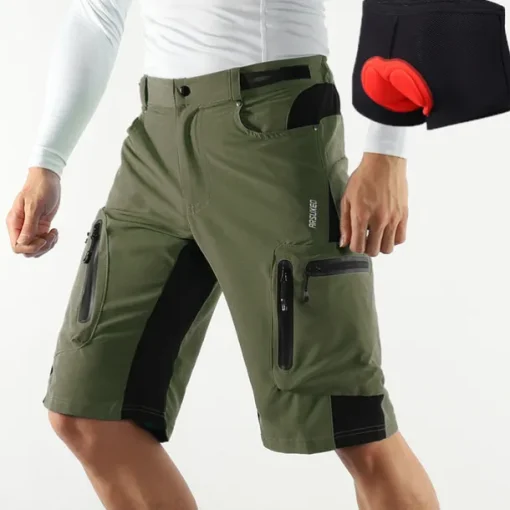 Arsuxeo Men's Bike Shorts Cycling MTB Shorts with Removable 3D Padded Underwear Summer Baggy Shorts Loose Fit Quick Dry Waterproof Zipper Sports Dark Grey Black Army Green Mountain Bike