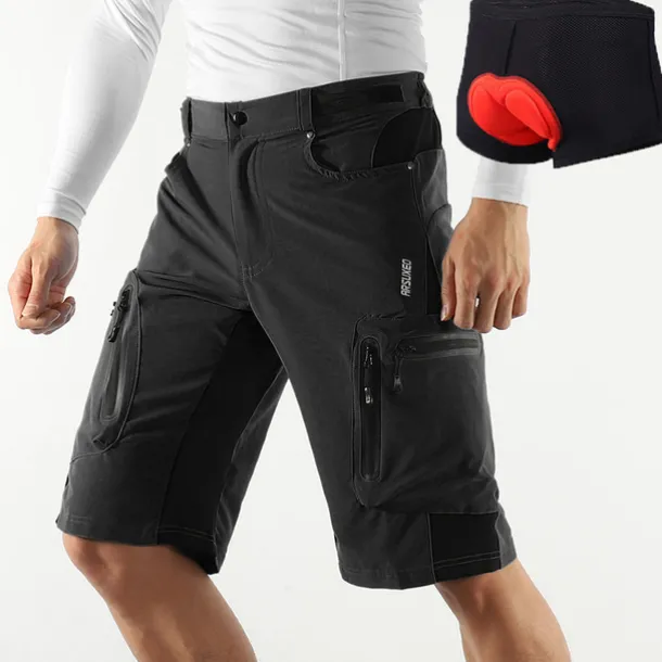 Arsuxeo Men's Bike Shorts Cycling MTB Shorts with Removable 3D Padded Underwear Summer Baggy Shorts Loose Fit Quick Dry Waterproof Zipper Sports Dark Grey Black Army Green Mountain Bike