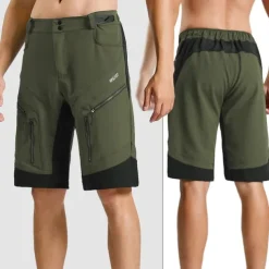 Arsuxeo Men's Bike Shorts Cycling MTB Shorts Bike Shorts Pants Relaxed Fit Mountain Bike MTB Road Bike Cycling Sports Breathable Quick Dry Moisture Wicking Waterproof Zipper Black Army Green