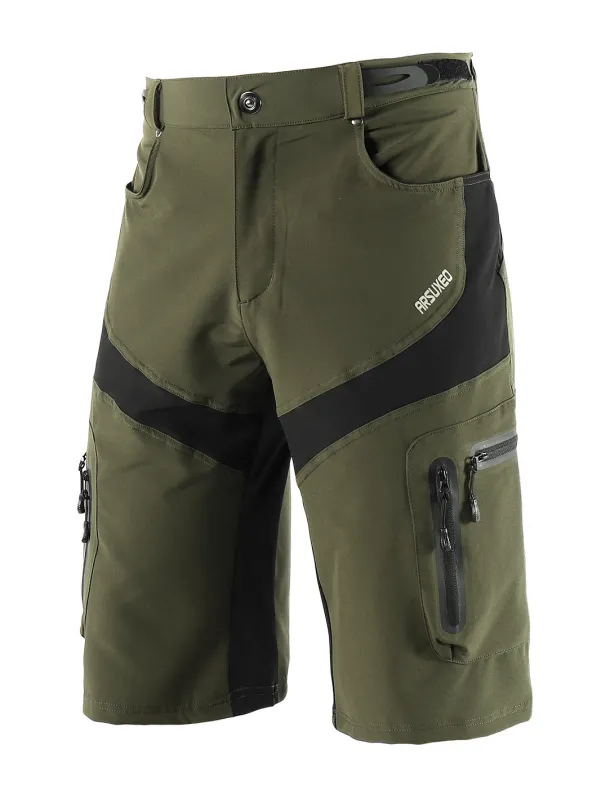 Arsuxeo Men's Bike Shorts Cycling MTB Shorts Bike Shorts Pants Form Fit Mountain Bike MTB Road Bike Cycling Sports Waterproof Multi-Pockets Breathable Quick Dry Black Army Green Polyester Spandex