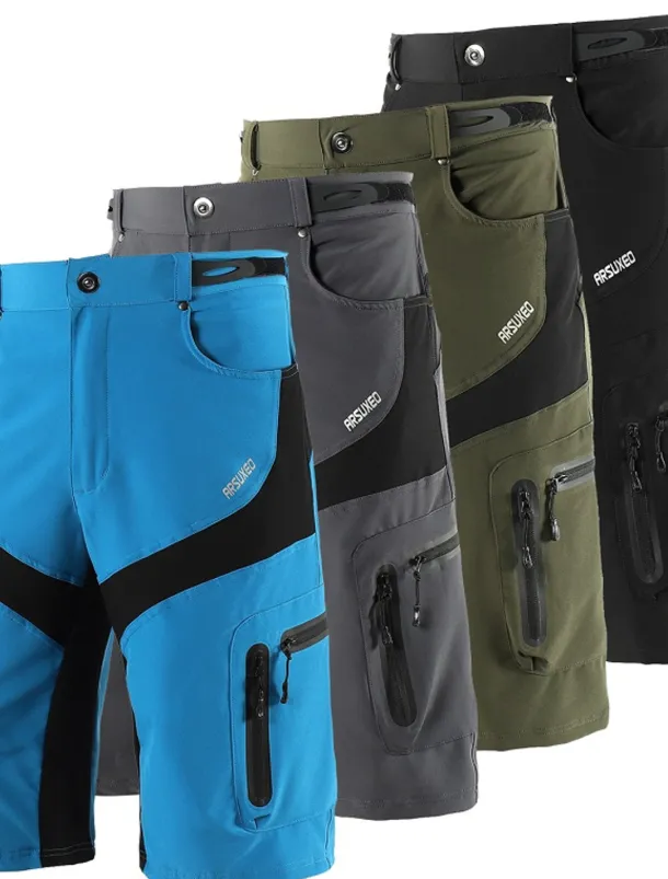 Arsuxeo Men's Bike Shorts Cycling MTB Shorts Bike Shorts Pants Form Fit Mountain Bike MTB Road Bike Cycling Sports Waterproof Multi-Pockets Breathable Quick Dry Black Army Green Polyester Spandex