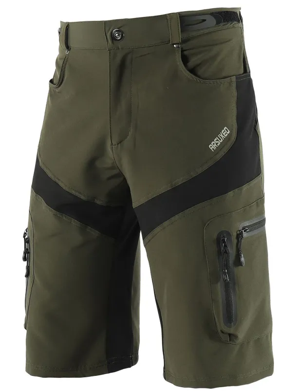 Arsuxeo Men's Bike Shorts Cycling MTB Shorts Bike Shorts Pants Form Fit Mountain Bike MTB Road Bike Cycling Sports Waterproof Multi-Pockets Breathable Quick Dry Black Army Green Polyester Spandex