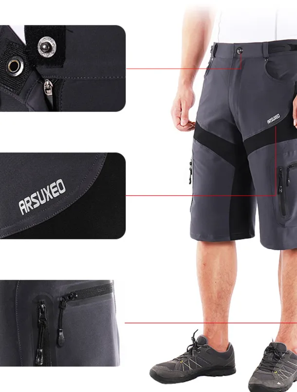 Arsuxeo Men's Bike Shorts Cycling MTB Shorts Bike Shorts Pants Form Fit Mountain Bike MTB Road Bike Cycling Sports Waterproof Multi-Pockets Breathable Quick Dry Black Army Green Polyester Spandex