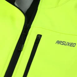 ARSUXEO Men's Cycling Jacket Bike Jacket Winter Softshell Fleece Jacket Top Windproof Waterproof 15-k Warm UP Thermal Breathable Stripe Polyester, Spandex, Fleece Winter Orange Red Light Green Road