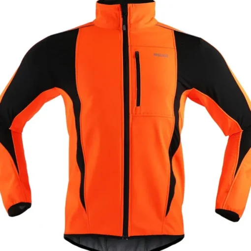 ARSUXEO Men's Cycling Jacket Bike Jacket Winter Softshell Fleece Jacket Top Windproof Waterproof 15-k Warm UP Thermal Breathable Stripe Polyester, Spandex, Fleece Winter Orange Red Light Green Road