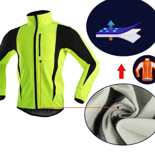 ARSUXEO Men's Cycling Jacket Bike Jacket Winter Softshell Fleece Jacket Top Windproof Waterproof 15-k Warm UP Thermal Breathable Stripe Polyester, Spandex, Fleece Winter Orange Red Light Green Road