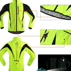 ARSUXEO Men's Cycling Jacket Bike Jacket Winter Softshell Fleece Jacket Top Windproof Waterproof 15-k Warm UP Thermal Breathable Stripe Polyester, Spandex, Fleece Winter Orange Red Light Green Road