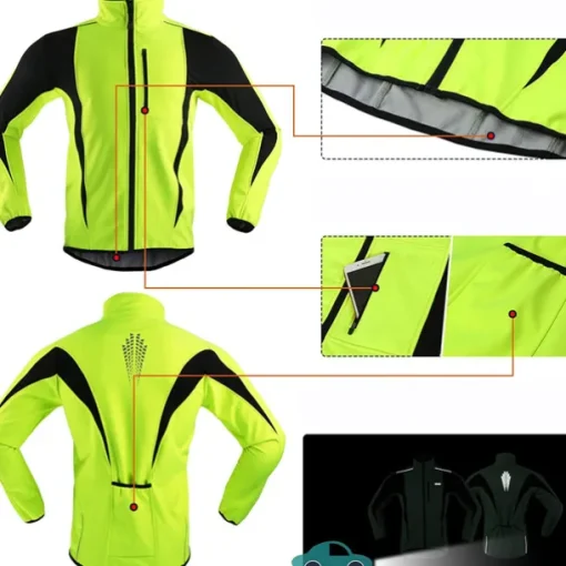 ARSUXEO Men's Cycling Jacket Bike Jacket Winter Softshell Fleece Jacket Top Windproof Waterproof 15-k Warm UP Thermal Breathable Stripe Polyester, Spandex, Fleece Winter Orange Red Light Green Road