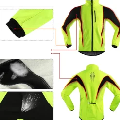 ARSUXEO Men's Cycling Jacket Bike Jacket Winter Softshell Fleece Jacket Top Windproof Waterproof 15-k Warm UP Thermal Breathable Stripe Polyester, Spandex, Fleece Winter Orange Red Light Green Road