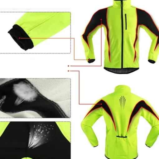 ARSUXEO Men's Cycling Jacket Bike Jacket Winter Softshell Fleece Jacket Top Windproof Waterproof 15-k Warm UP Thermal Breathable Stripe Polyester, Spandex, Fleece Winter Orange Red Light Green Road