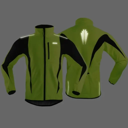 ARSUXEO Men's Cycling Jacket Bike Jacket Winter Softshell Fleece Jacket Top Windproof Waterproof 15-k Warm UP Thermal Breathable Stripe Polyester, Spandex, Fleece Winter Orange Red Light Green Road
