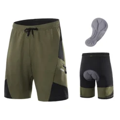 Arsuxeo Men's Cycling Shorts Cycling MTB Shorts Bike Shorts Bike Baggy Shorts MTB Shorts Form Fit Mountain Bike MTB Road Bike Cycling Sports 3D Pad Cycling Anatomic Design Front Zipper Black Army