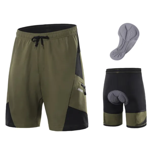 Arsuxeo Men's Cycling Shorts Cycling MTB Shorts Bike Shorts Bike Baggy Shorts MTB Shorts Form Fit Mountain Bike MTB Road Bike Cycling Sports 3D Pad Cycling Anatomic Design Front Zipper Black Army