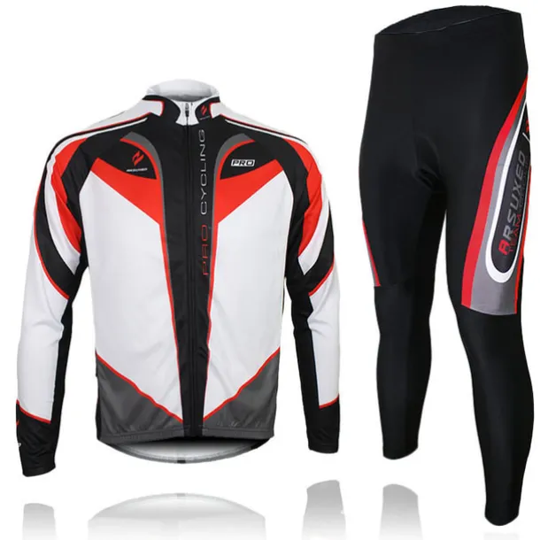 Arsuxeo Men's Long Sleeve Cycling Jersey with Tights Spandex Silicon Polyester Black / Red Purple Yellow Patchwork Bike Clothing Suit Thermal / Warm Breathable 3D Pad Quick Dry Limits Bacteria Sports