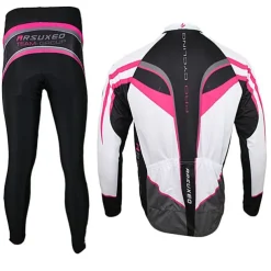 Arsuxeo Men's Long Sleeve Cycling Jersey with Tights Spandex Silicon Polyester Black / Red Purple Yellow Patchwork Bike Clothing Suit Thermal / Warm Breathable 3D Pad Quick Dry Limits Bacteria Sports