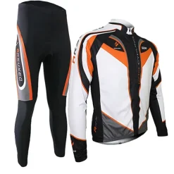 Arsuxeo Men's Long Sleeve Cycling Jersey with Tights Spandex Silicon Polyester Black / Red Purple Yellow Patchwork Bike Clothing Suit Thermal / Warm Breathable 3D Pad Quick Dry Limits Bacteria Sports