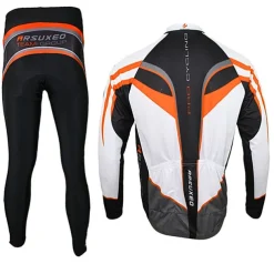Arsuxeo Men's Long Sleeve Cycling Jersey with Tights Spandex Silicon Polyester Black / Red Purple Yellow Patchwork Bike Clothing Suit Thermal / Warm Breathable 3D Pad Quick Dry Limits Bacteria Sports