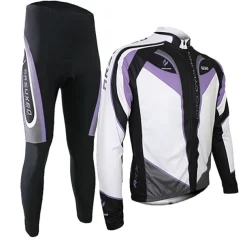 Arsuxeo Men's Long Sleeve Cycling Jersey with Tights Spandex Silicon Polyester Black / Red Purple Yellow Patchwork Bike Clothing Suit Thermal / Warm Breathable 3D Pad Quick Dry Limits Bacteria Sports