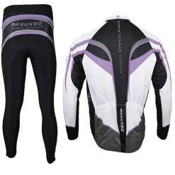 Arsuxeo Men's Long Sleeve Cycling Jersey with Tights Spandex Silicon Polyester Black / Red Purple Yellow Patchwork Bike Clothing Suit Thermal / Warm Breathable 3D Pad Quick Dry Limits Bacteria Sports