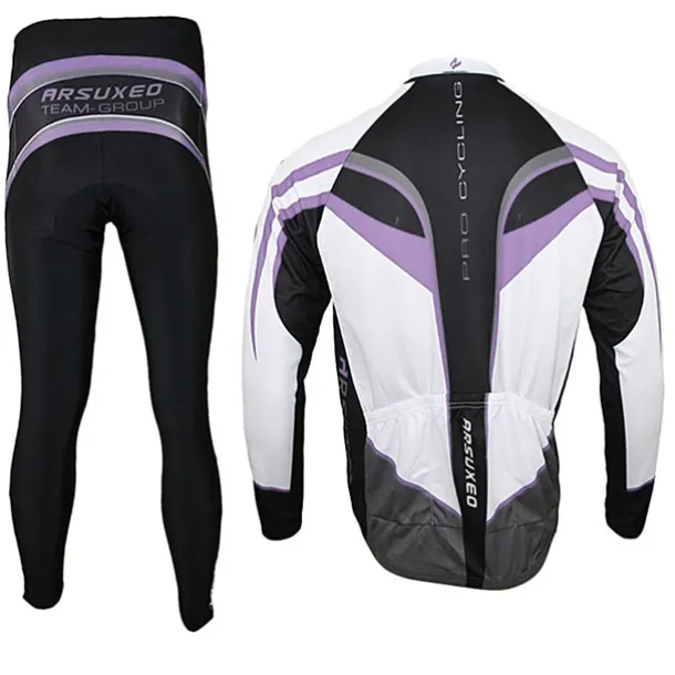 Arsuxeo Men's Long Sleeve Cycling Jersey with Tights Spandex Silicon Polyester Black / Red Purple Yellow Patchwork Bike Clothing Suit Thermal / Warm Breathable 3D Pad Quick Dry Limits Bacteria Sports