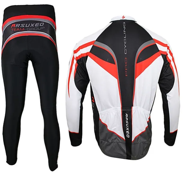 Arsuxeo Men's Long Sleeve Cycling Jersey with Tights Spandex Silicon Polyester Black / Red Purple Yellow Patchwork Bike Clothing Suit Thermal / Warm Breathable 3D Pad Quick Dry Limits Bacteria Sports