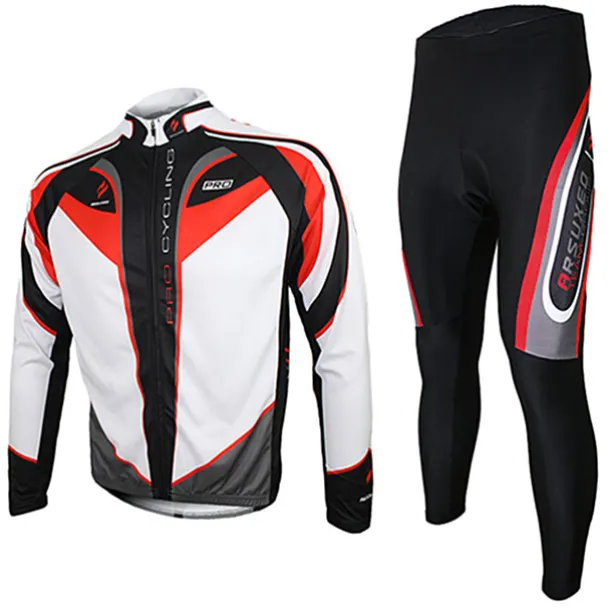 Arsuxeo Men's Long Sleeve Cycling Jersey with Tights Spandex Silicon Polyester Black / Red Purple Yellow Patchwork Bike Clothing Suit Thermal / Warm Breathable 3D Pad Quick Dry Limits Bacteria Sports