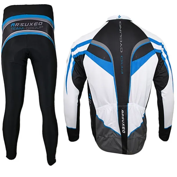 Arsuxeo Men's Long Sleeve Cycling Jersey with Tights Spandex Silicon Polyester Black / Red Purple Yellow Patchwork Bike Clothing Suit Thermal / Warm Breathable 3D Pad Quick Dry Limits Bacteria Sports