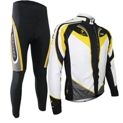 Arsuxeo Men's Long Sleeve Cycling Jersey with Tights Spandex Silicon Polyester Black / Red Purple Yellow Patchwork Bike Clothing Suit Thermal / Warm Breathable 3D Pad Quick Dry Limits Bacteria Sports