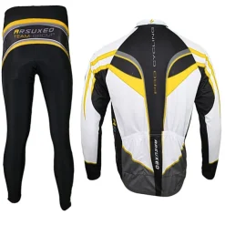 Arsuxeo Men's Long Sleeve Cycling Jersey with Tights Spandex Silicon Polyester Black / Red Purple Yellow Patchwork Bike Clothing Suit Thermal / Warm Breathable 3D Pad Quick Dry Limits Bacteria Sports