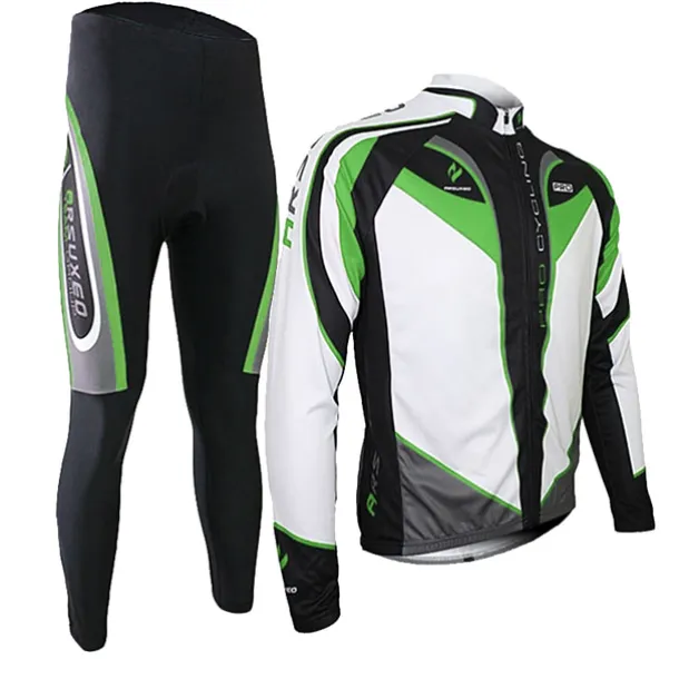 Arsuxeo Men's Long Sleeve Cycling Jersey with Tights Spandex Silicon Polyester Black / Red Purple Yellow Patchwork Bike Clothing Suit Thermal / Warm Breathable 3D Pad Quick Dry Limits Bacteria Sports