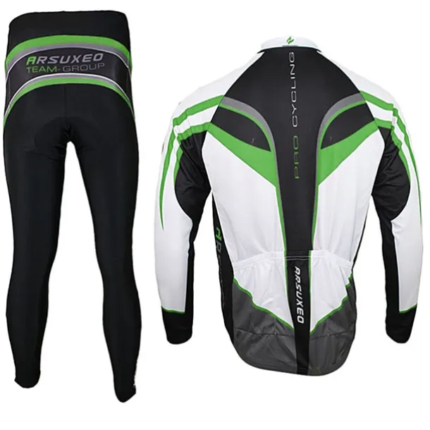 Arsuxeo Men's Long Sleeve Cycling Jersey with Tights Spandex Silicon Polyester Black / Red Purple Yellow Patchwork Bike Clothing Suit Thermal / Warm Breathable 3D Pad Quick Dry Limits Bacteria Sports