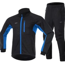 Arsuxeo Men's Long Sleeve Cycling Jacket with Pants Winter Green Red Blue Solid Color Bike Jacket Clothing Suit Thermal Warm Waterproof Windproof Moisture Wicking Reflective Strips Sports Solid Color