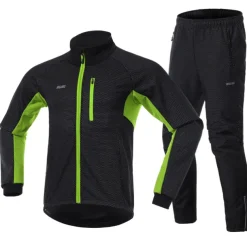 Arsuxeo Men's Long Sleeve Cycling Jacket with Pants Winter Green Red Blue Solid Color Bike Jacket Clothing Suit Thermal Warm Waterproof Windproof Moisture Wicking Reflective Strips Sports Solid Color