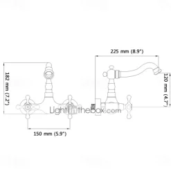 Art Deco Antique Brass Sprinkle Sink Faucets, Wall Mount Two Handles Two Holes Kitchen Faucet with Hot and Cold Water Switch