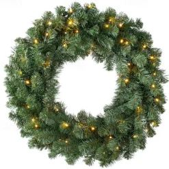 Artificial Christmas Wreath for Front Door, Window or Mantel, Green Fir with White Lights Indoor/Outdoor Holiday Decor