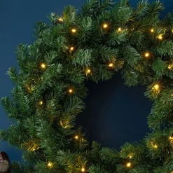 Artificial Christmas Wreath for Front Door, Window or Mantel, Green Fir with White Lights Indoor/Outdoor Holiday Decor