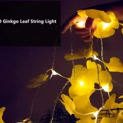Artificial Ginkgo Foliage Rattan String Lights Copper Wire Plants Vine Lights Warm White for Garden Wall Decor