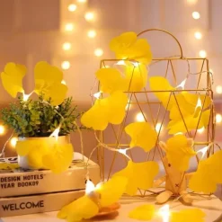 Artificial Ginkgo Foliage Rattan String Lights Copper Wire Plants Vine Lights Warm White for Garden Wall Decor
