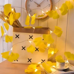 Artificial Ginkgo Foliage Rattan String Lights Copper Wire Plants Vine Lights Warm White for Garden Wall Decor