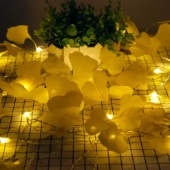 Artificial Ginkgo Foliage Rattan String Lights Copper Wire Plants Vine Lights Warm White for Garden Wall Decor