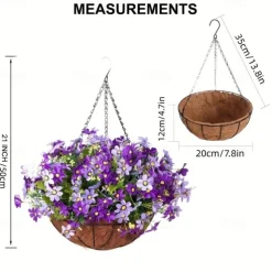 Artificial Hanging Flowers in Basket - Outdoor/Indoor Patio Lawn Garden Decor, Daisy Basket with 12-Inch Coconut Lining Chain Flowerpot
