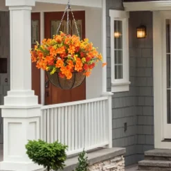 Artificial Hanging Flowers in Basket - Outdoor/Indoor Patio Lawn Garden Decor, Daisy Basket with 12-Inch Coconut Lining Chain Flowerpot