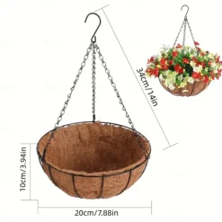 Artificial Hanging Flowers in Basket - Outdoor/Indoor Patio Lawn Garden Decor, Daisy Basket with 12-Inch Coconut Lining Chain Flowerpot