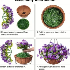 Artificial Hanging Flowers in Basket - Outdoor/Indoor Patio Lawn Garden Decor, Daisy Basket with 12-Inch Coconut Lining Chain Flowerpot