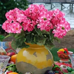 Artificial Red Geranium Silk Flowers Outdoor Plant Bush 2 Bundles Faux Flowers Geraniums for Outdoors Floral Home Decor Indoor Garden Patio Vase Grave Cemetary Table Centerpieces Decor