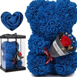 Artificial Rose Bear Flower Arrangement Mother's Day Gift- Foam Roses with Container for Mother's Day, Anniversary, Wedding, Birthday