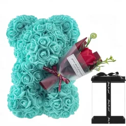 Artificial Rose Bear Flower Arrangement Mother's Day Gift- Foam Roses with Container for Mother's Day, Anniversary, Wedding, Birthday