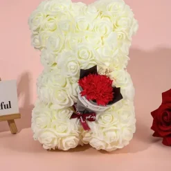 Artificial Rose Bear Flower Arrangement Mother's Day Gift- Foam Roses with Container for Mother's Day, Anniversary, Wedding, Birthday